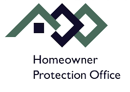 Homeowner Protection Office logo featuring geometric shapes symbolizing construction and protection, relevant to DMC Contracting's commitment to quality and customer satisfaction in residential and commercial projects.